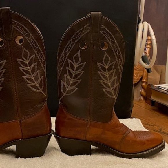 Double-H AG7 Work Western Men Sz 8 D Boot Leather Roper Cowboy Brown USA Made - Picture 6 of 7